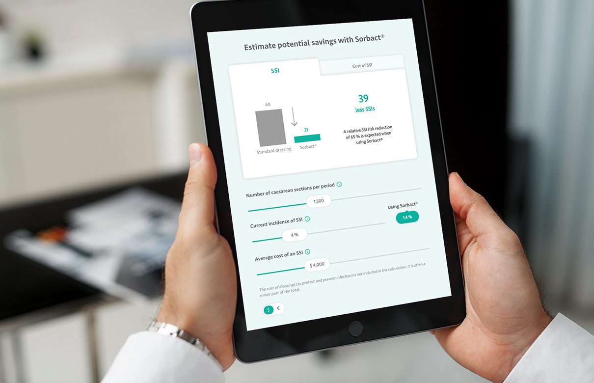 Tabletti, jossa on Sorbactin SSI-säästölaskuri.